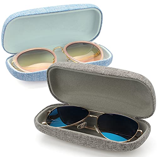 Vemiss - Funda rígida para gafas de sol de lino, diseño conciso, Bolsa pequeña, gris y negra., 16x7.4x5.6 cm/6.3x2.9x2.2 inches
