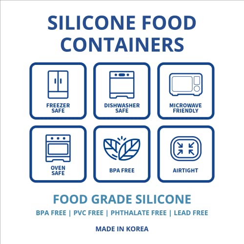 BLUE GINKGO Juego de recipientes de silicona para almacenamiento de alimentos, contenedores herméticos reutilizables con tapas, cajas de almuerzo y bento para adultos y niños, congelador, campamento, contenedor de aperitivos, almacenamiento de alimentos p