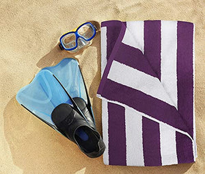 Paquete de 4 toallas de playa Cabana a rayas, (30 x 60 pulgadas), de gran tamaño, 100% algodón hilado en anillo, altamente absorbentes, de secado rápido, para baño, y toalla de natación (ciruela)