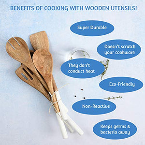 Juego de cucharas de madera para cocina o utensilios de cocina (color blanco)