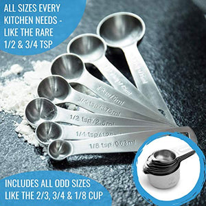 Stainless Steel Measuring Cups and Spoons Set: 7 Cup and 7 Spoon Metal Sets of 14 for Dry Measurement - Home Kitchen Gadget, Tool & Utensils for Cooking & Baking - Perfect Wedding or Housewarming Gift