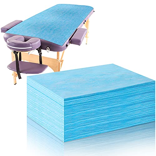 Juego de 20 sábanas desechables para cama de spa, mesa de masaje, impermeable, sábana encimera de tela no tejida, 31 x 71 pulgadas (azul)
