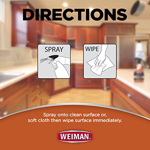 Weiman Spray de limpieza y brillo para gabinetes y madera, muebles, armarios de cocina, zócalo y molduras, aroma a almendra fresca, paño de microfibra incluido