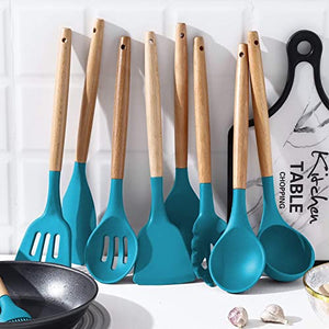 Umite Chef Juego de utensilios de cocina, 33 piezas de utensilios de cocina de silicona antiadherente con soporte, juego de utensilios de cocina de silicona (azul oscuro)