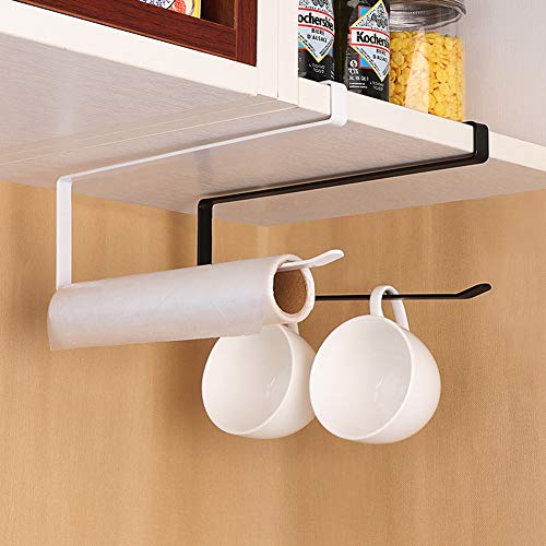 Dispensador de toallas de papel para debajo del gabinete (sin taladrar) para cocina, baño, colgar toallas de papel sobre la puerta, diseño humanizado (Blanco)
