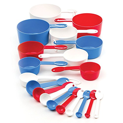 Juego de 19 utensilios, 9 cucharas y 10 tazas medidoras, rojo/blanco/azul