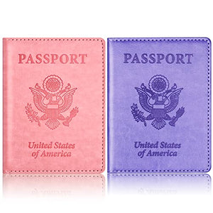 Paquete de 2 soportes para pasaporte y tarjetas de vacunación, soporte para pasaporte con ranura para tarjetas de vacunación, portafolios para pasaporte, funda para pasaporte, funda para pasaporte, soporte para pasaporte para mujeres y hombres, CA-púrpura