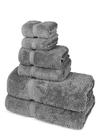 Juego de 6 toallas de algodón turco de lujo para spa y hotel de calidad prémium (2 toallas de baño, 2 toallas de manos, 2 toallas faciales, color gris)
