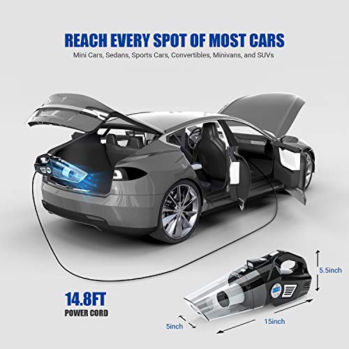 VARSK - Aspiradora de coche 4 en 1, inflador de llantas, compresor de aire portátil con manómetro digital, pantalla LCD, luz LED, 12 V CC, cable de 4.6 m, filtro HEPA de regalo y boquillas