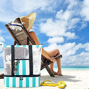 Bolsa de playa de malla con enfriador aislado, bolsas de piscina desmontables para mujer, turquesa (A Turquoise), Grande