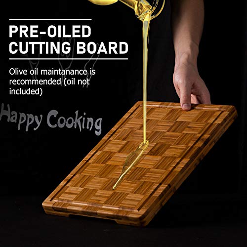 Kikcoin - Tablas de cortar de bambú extragrandes, (juego de 3) tablas de cortar con ranura para jugo, juego de tablas de cortar de madera de bambú para cocina, bandeja de servir de grano final