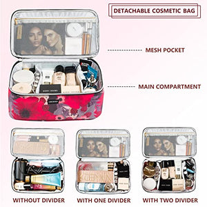 Bolsa de maquillaje grande, organizador de bolsas de maquillaje de viaje, bolsa de maquillaje de doble capa, bolsa de aseo para brochas de maquillaje, botellas de tamaño completo, paletas de esponja, organizador de cosméticos, Rojo (Large-Red), Large