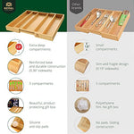 Organizador de cajones de cocina de bambú de lujo, organizador de utensilios expandible para cajón, soporte de utensilios y cubiertos y bandeja de cubiertos (natural, 20 x 17.5 pulgadas)