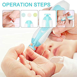 Lima de uñas bebe, GLURIZ Cortaúñas para bebe eléctrico, Pulidor de uñas para bebés, Luz LED, Cortaúñas Versátiles (Azul)