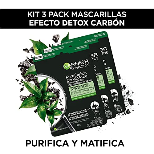 Garnier Skin Naturals Face Bundle Garnier 3 Pack Mascarilla Facial En Tela Pure Carbon, 3 Count 09/23/2021