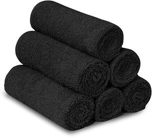 Paquete de 24 toallas de salón negras (no a prueba de blanqueador, 16 x 26 pulgadas), toallas de mano absorbentes, toallas de gimnasio, belleza, spa, hogar y cuidado del cabello