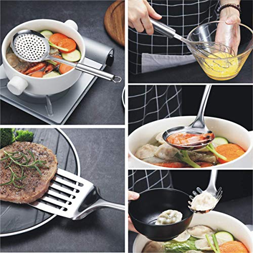 Berglander Utensilio de cocina de acero inoxidable de 12 piezas con 1 soporte, cuchara de cocina, utensilios de cocina Utensilio de cocina con soporte. (13 piezas)