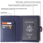 Portatarjetas de piel auténtica para pasaporte y tarjeta de vacunación, funda RFID para pasaporte con ranura para tarjeta de vacunación CDC, para documentos de identificación de viaje familiares, mujeres y hombres, Azul / Patchwork, Talla única