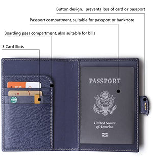 Portatarjetas de piel auténtica para pasaporte y tarjeta de vacunación, funda RFID para pasaporte con ranura para tarjeta de vacunación CDC, para documentos de identificación de viaje familiares, mujeres y hombres, Azul / Patchwork, Talla única
