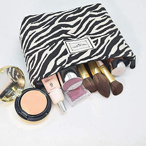 Bolsa de maquillaje con estampado de leopardo para mujer, bolsa de maquillaje de lona de gran capacidad, bolsa de aseo de viaje, organizador de accesorios, rayas