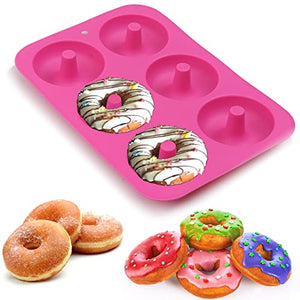 Moldes de silicona para rosquillas, paquete de 2 moldes de silicona antiadherentes de grado alimenticio para hornear con rosquilla - verde y rosa rojo