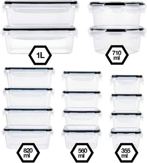 Juego de 16 recipientes herméticos para almacenamiento de alimentos, organización y almacenamiento de cocina, sin BPA, contenedor de plástico transparente con tapas, resistente a frio o calor.