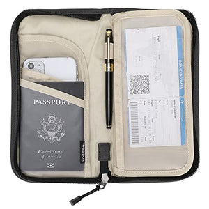 ZOPPEN portafolios RFID para pasaporte de viaje y documentos organizador con cierre con correa de muñeca extraíble, #01 negro, Una talla, Casual