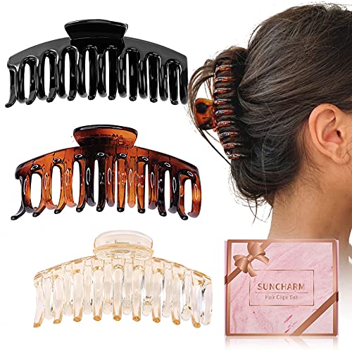 Pinzas para el cabello grueso – 3 piezas de 4.3 pulgadas ABS antideslizantes jumbo pinzas de pelo fuerte sujeción pinzas grandes pinzas de pelo de diseño francés accesorios de peinado para mujeres y niñas (3 paquetes)