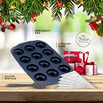 Mini Donut Pan Set - Kit combinado de 12 agujeros, fabricante de donuts de silicona antiadherente, 5 bolsas de repostería y espátula - Molde para hornear apto para lavavajillas y horno para donas pequeñas, galletas, arte de resina y más