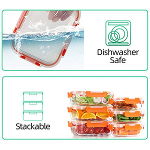 Paquete de 10 recipientes de vidrio para almacenamiento de alimentos, recipientes para preparación de alimentos con tapas, aptos para microondas, horno, congelador y lavaplatos