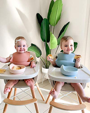 Silla alta de madera crema para comer bebés