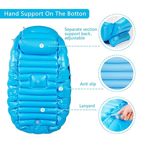 Tina inflable para bebé, tina de viaje antideslizante portátil para niños pequeños, alberca gruesa plegable para baño con bomba de aire, azul