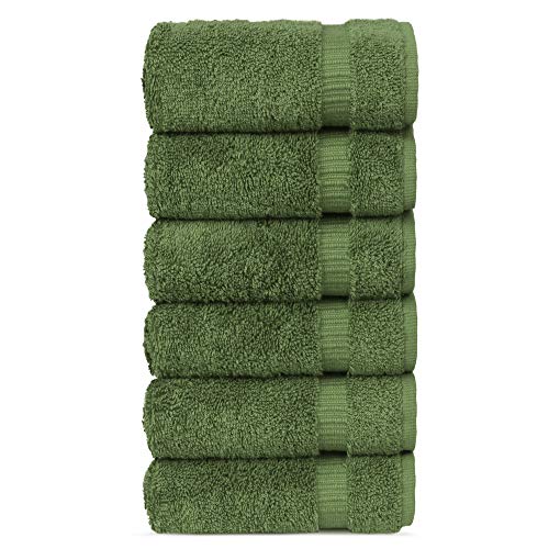Hotel & SPA Quality, Highly Absorbent 100% Cotton Hand Towels (6 Pack, Moss)