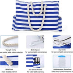 Bolsa de Playa Grande con Cremallera 22 x 15 x 6 Pulgadas Rayas marítimas Azul Blanco Shopper Bolsa de Hombro Bolsas de Transporte