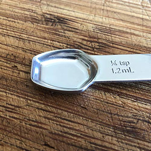 Cuchara medidora de acero inoxidable de doble cara, 1/2 cucharadita y 1/4 cucharadita
