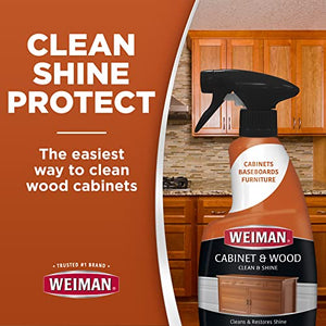 Weiman Spray de limpieza y brillo para gabinetes y madera, muebles, armarios de cocina, zócalo y molduras, aroma a almendra fresca, paño de microfibra incluido