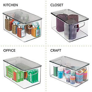 Juego de 6 cajas para almacenaje con tapa – Organizador de frigorífico apilable para guardar alimentos – Contenedor de plástico sin BPA para el armario o la nevera – transparente y gris