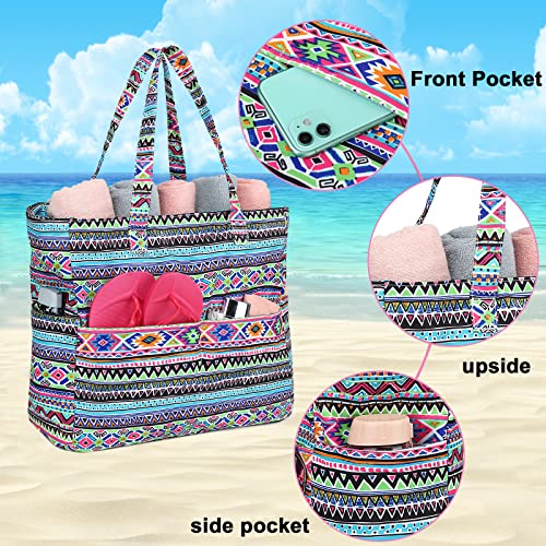 Bolsa grande de playa con bolsillos con cierre, impermeable, a prueba de arena, bolsa de gimnasio con compartimento húmedo, bolsa de viaje para mujer, Con color, L