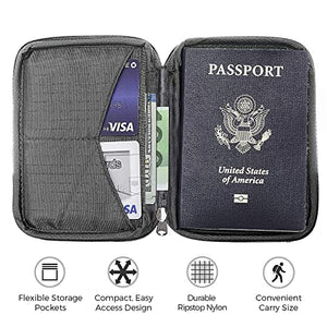 Zero Grid Passport Wallet - Travel Document Holder w/RFID Blocking (Shadow)