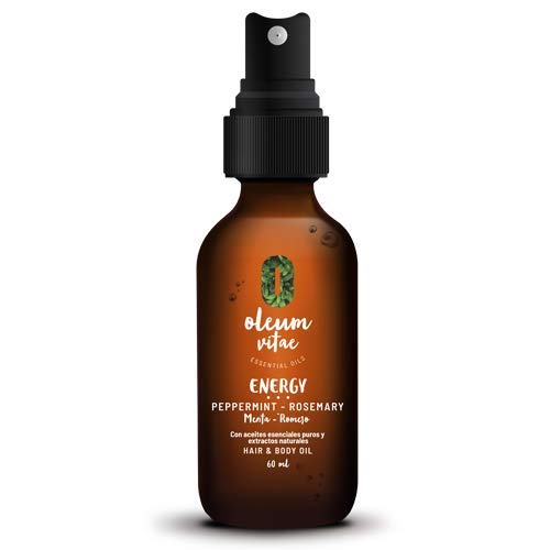 OLEUM VITAE Aceite Hidratante para Cabello y Cuerpo con Aceites Esenciales de Menta y Romero presentación 60 ml botella de vidrio ámbar para la protección de los ingredientes naturales