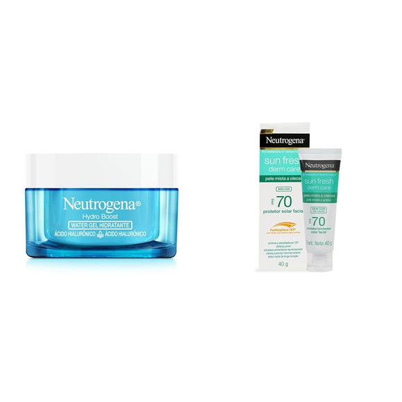 ▶ Neutrogena  Hidratante Facial Hydro Boost Water gel 50 g + Sun fresh Protector Solar Facial sin color Dermcare Niacinamida FPS50 +, 40g