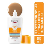 ▶ Eucerin Sun Face Hydro-Fluid FPS 50 + Tono Medio 50ml Protector Solar Facial con Color, textura ligera, suave y refrescante. Rápida absorción sin sensación grasosa o pegajosa