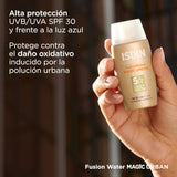 ▶ ISDIN Fusion Water Urban SPF 30, Protector Solar Facial, Textura ulltraligera de uso diario para entornos urbanos, 50ml
