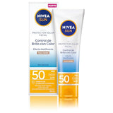 NIVEA SUN Protector Solar Facial Control de Brillo Tono Medio (50 ml), con Color que se Adapta a tu Tono de Piel, Bloqueador solar FPS 50+, no Grasoso para Todo Tipo de Piel