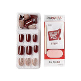 KISS ImPRESS Manicura a presión, kit de uñas, tecnología PureFit, uñas cortas de presión, cuadradas, impecables, incluye almohadilla de preparación, mini lima, barra de cutículas y 30 uñas falsas