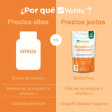 Wellthy Vitamina C con Jengibre 220 Cápsulas. 300mg de Vitamina C y 355mg de Jengibre, Solo 1 Cápsula al día, VCaps Capsulas Veganas, Bottle Free.