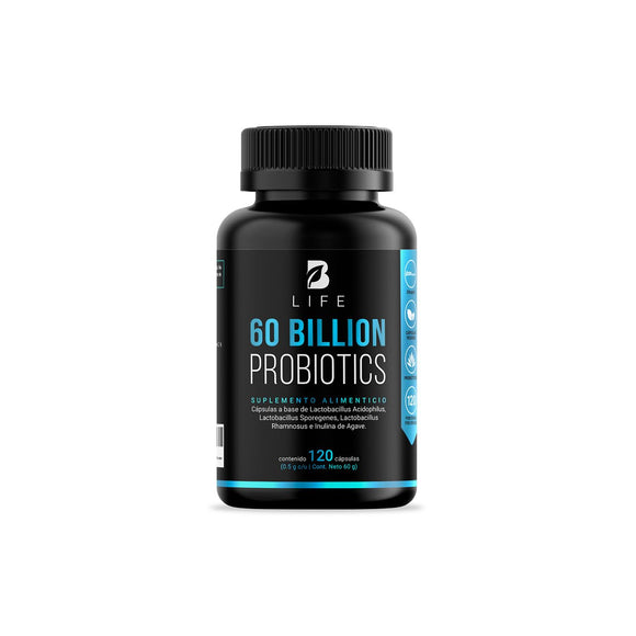 Probióticos 60 Billones con Inulina de Agave |120 cápsulas de 500 mg para 2 meses: Probióticos para Hombre y Mujer. 60 Billion Probiotics. B Life.