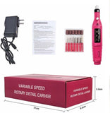 Pulidor de Uñas, Lima de Uñas Eléctrica, Kit de Taladro para Uñas 6pcs Puntas y Lijas, Velocidad Ajustable Torno Portátil para Uñas, Manicura y Pedicura