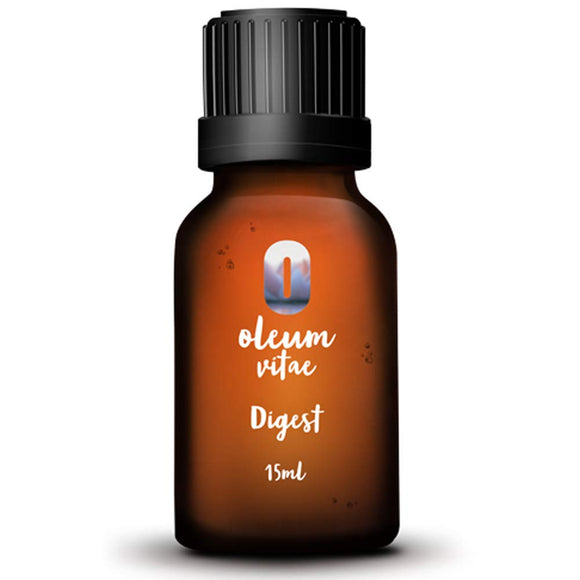 OLEUM VITAE Mezcla DIGEST con Aceites Esenciales de Menta, Jengibre, Cardamomo, Hinojo, Tomillo y Cilantro. 100% Puros y Orgánicos. 15ml. Hecho en India