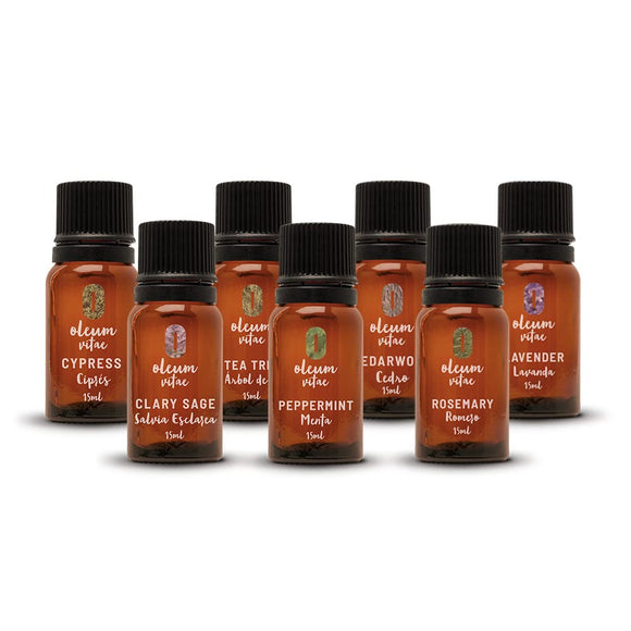 OLEUM VITAE Kit de Aceites Esenciales para el Fortalecimiento del Cabello. 100% Puros y Orgánicos. Cedro, Salvia Esclarea, Romero, Árbol de Té, Ciprés, Lavanda y Menta